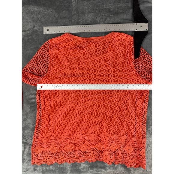 Womens XL extra large orange tunic top lined crocheted lace long sleeve EUC - Picture 4 of 9